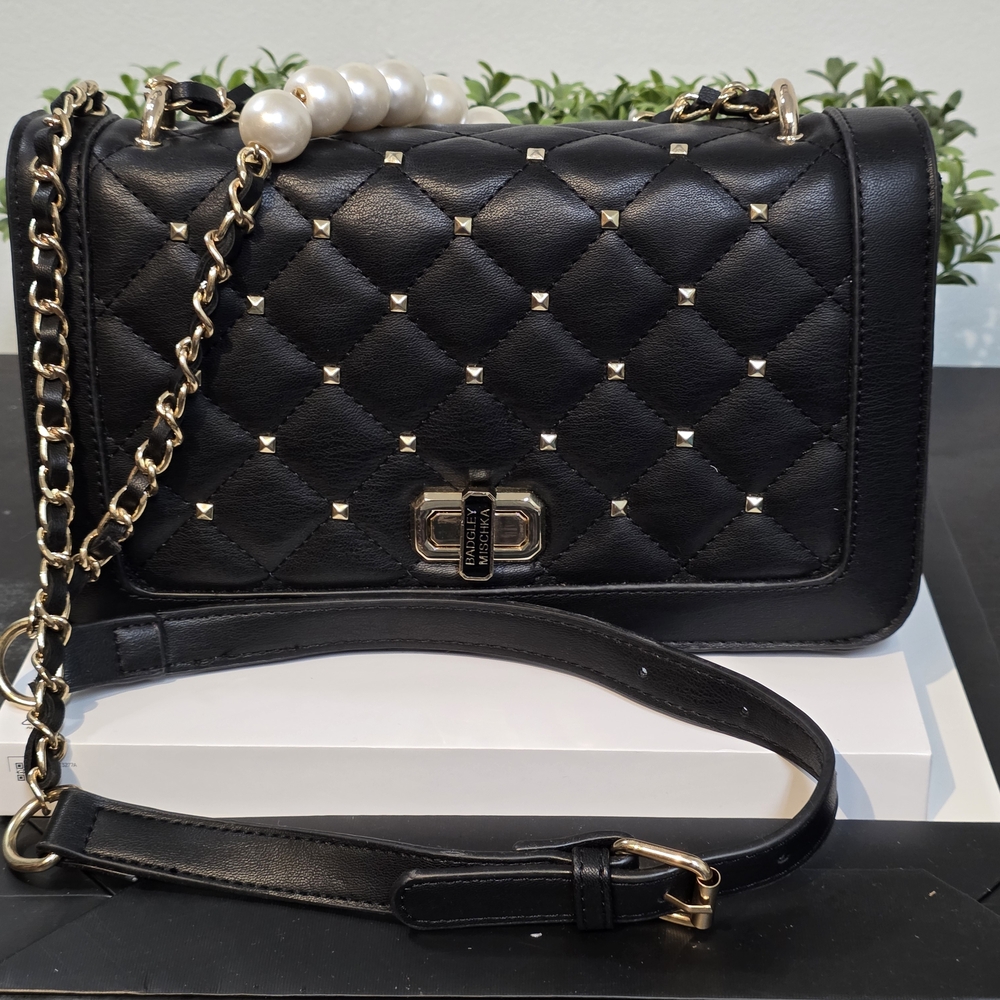 Badgley Mischka Black Studded Crossbody Bag